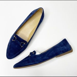 Talbots Navy Blue Suede Leather Pointed Toe Slip On Flat Loafers NWOT Size 7